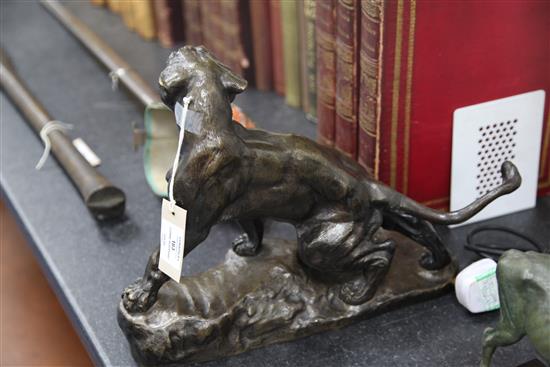 Thomas Cartier (French, 1879-1943). A patinated bronze model of a lion, Lionne Rugissant, 16.5in.